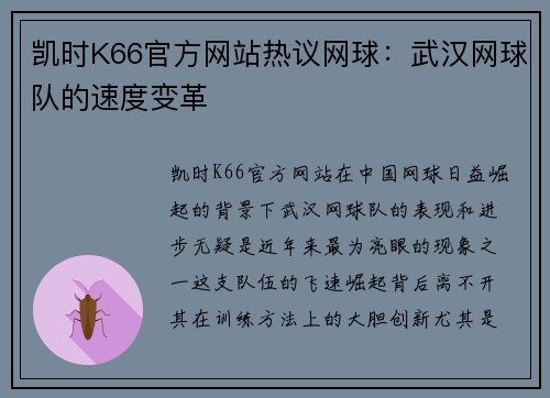 凯时K66官方网站热议网球：武汉网球队的速度变革