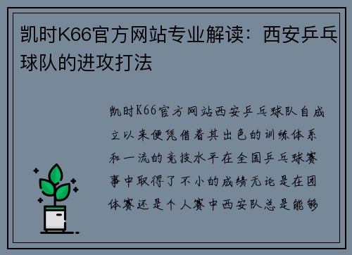 凯时K66官方网站专业解读：西安乒乓球队的进攻打法